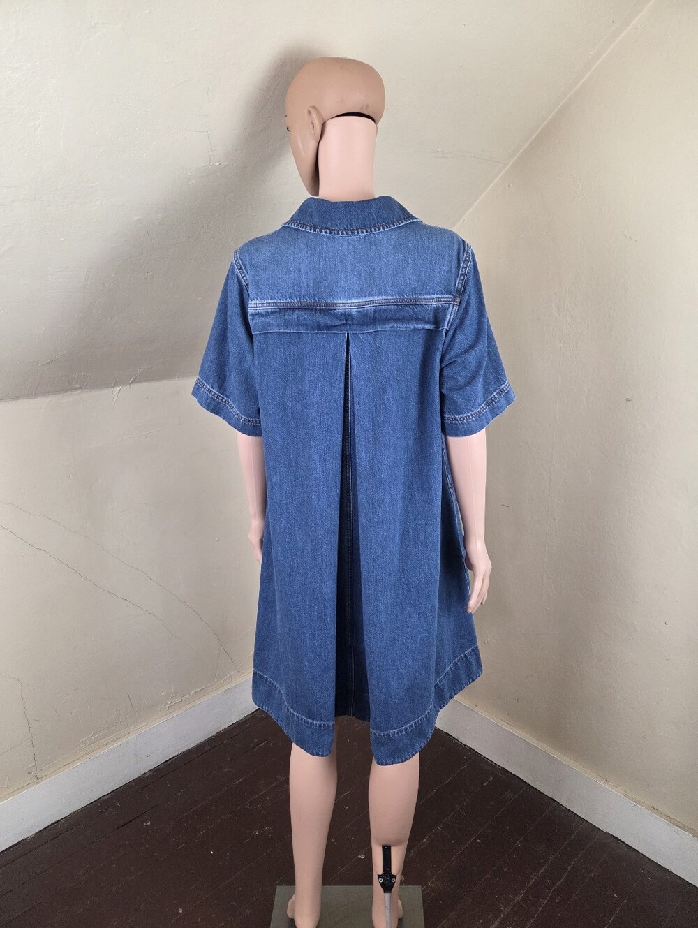 ME+EM Denim Swing Shirt Dress Blue Cotton Pockets A-Line Relaxed Size US 6 EU 38 - Picture 9 of 14